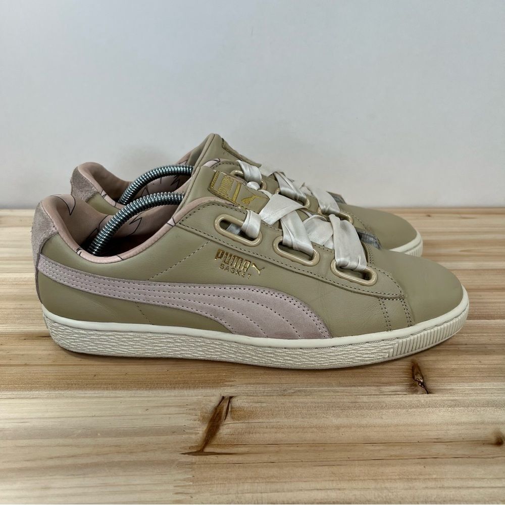 Puma Beige and Light Pink Suede-Trim Sneakers